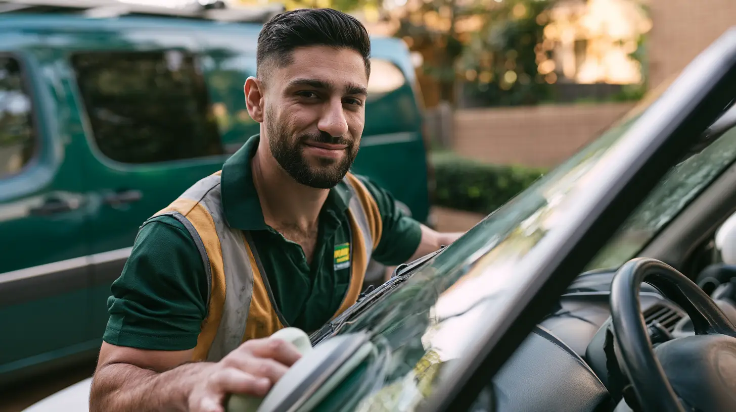 Mobile technician fitting a new windscreen at a customer's driveway in Austral